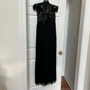 Deb Black Satin Strapless Evening Gown with Bow Detail Size Medium